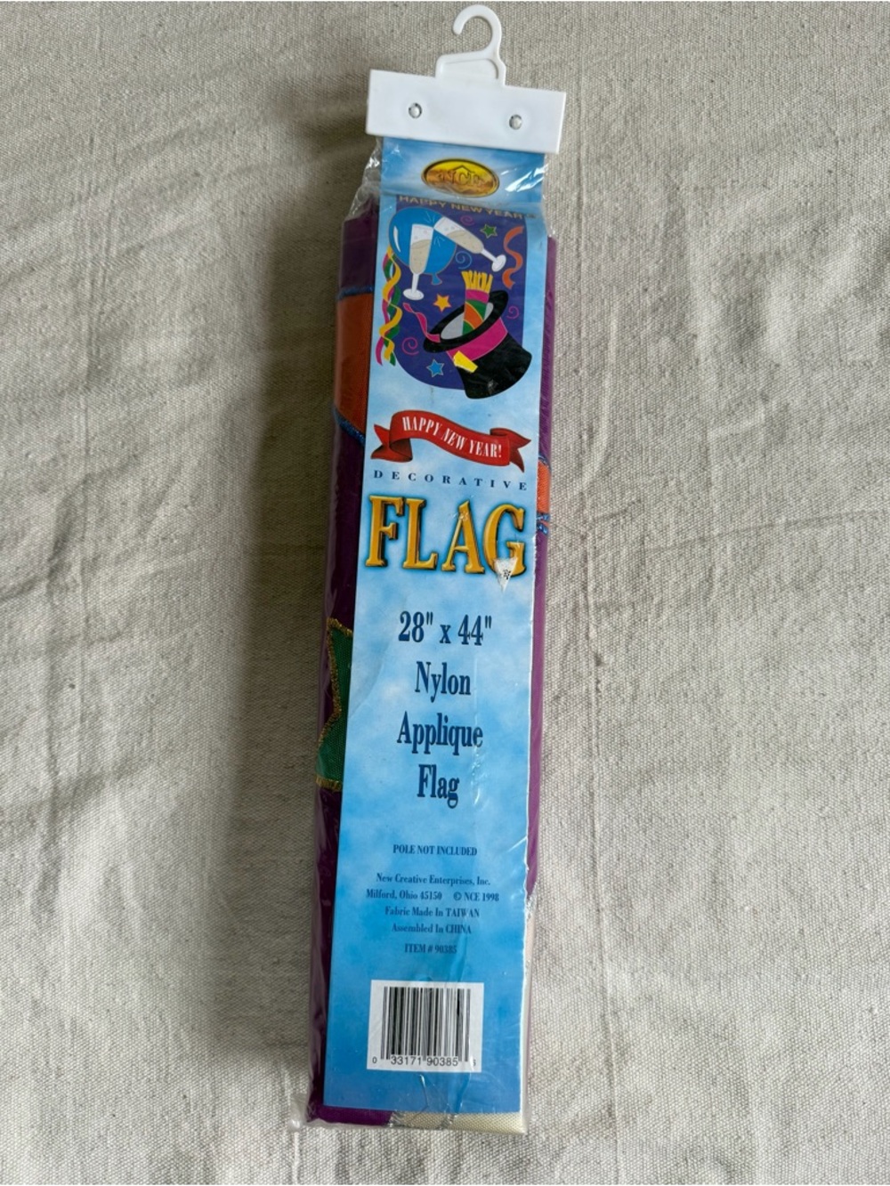 New Year Garden Flag 28x44 Applique Nylon Decorative Banner NCE 1998 VTG Holiday